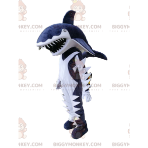 Fato de mascote de tubarão azul e branco deslumbrante