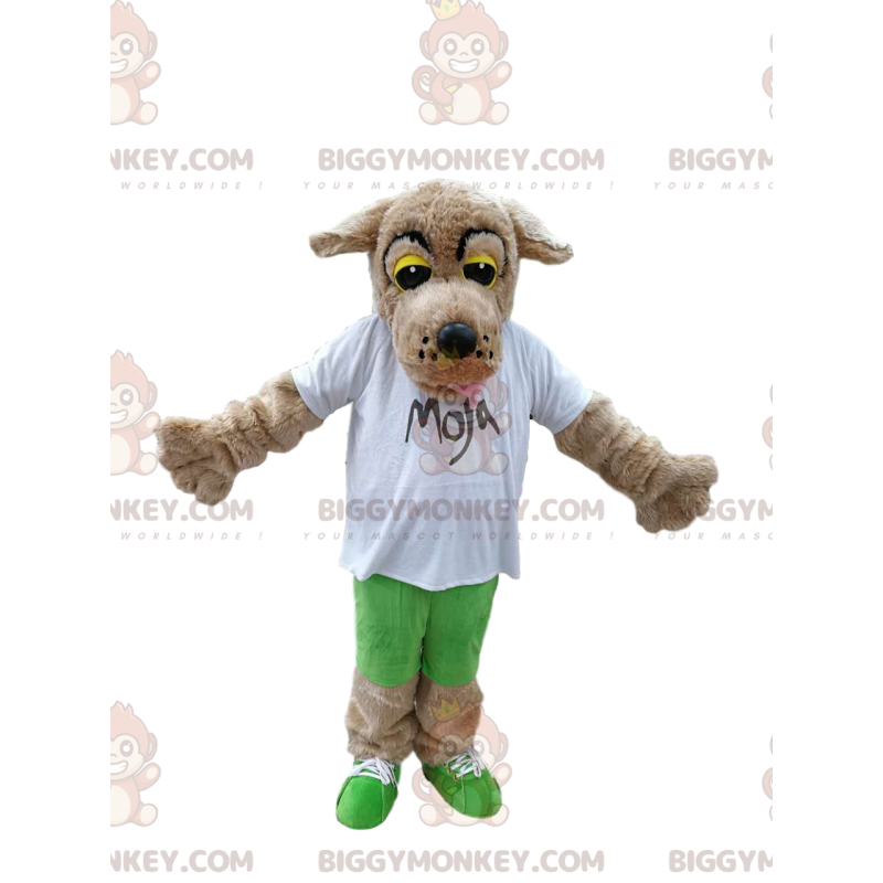 BIGGYMONKEY™ costume da mascotte di cane beige toccante con una