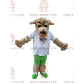 BIGGYMONKEY™ mascot costume of touching beige dog with a white