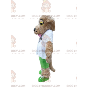 BIGGYMONKEY™ mascot costume of touching beige dog with a white