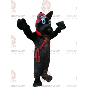 Svart hund BIGGYMONKEY™ maskotdräkt med keps i skotsk stil -