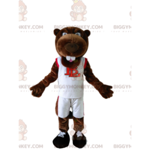 BIGGYMONKEY™ Mascot Costume Brown Beaver In White Sportswear –