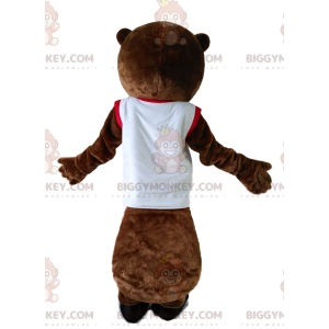 BIGGYMONKEY™ Mascot Costume Brown Beaver In White Sportswear –