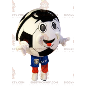 Traje de mascote BIGGYMONKEY™ com bola de futebol sorridente e