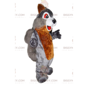 BIGGYMONKEY™ maskotkostume af gråt og brunt egern, med røde