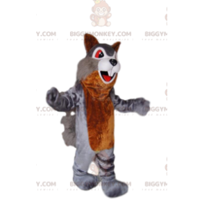 Traje de mascote BIGGYMONKEY™ de esquilo cinza e marrom, com