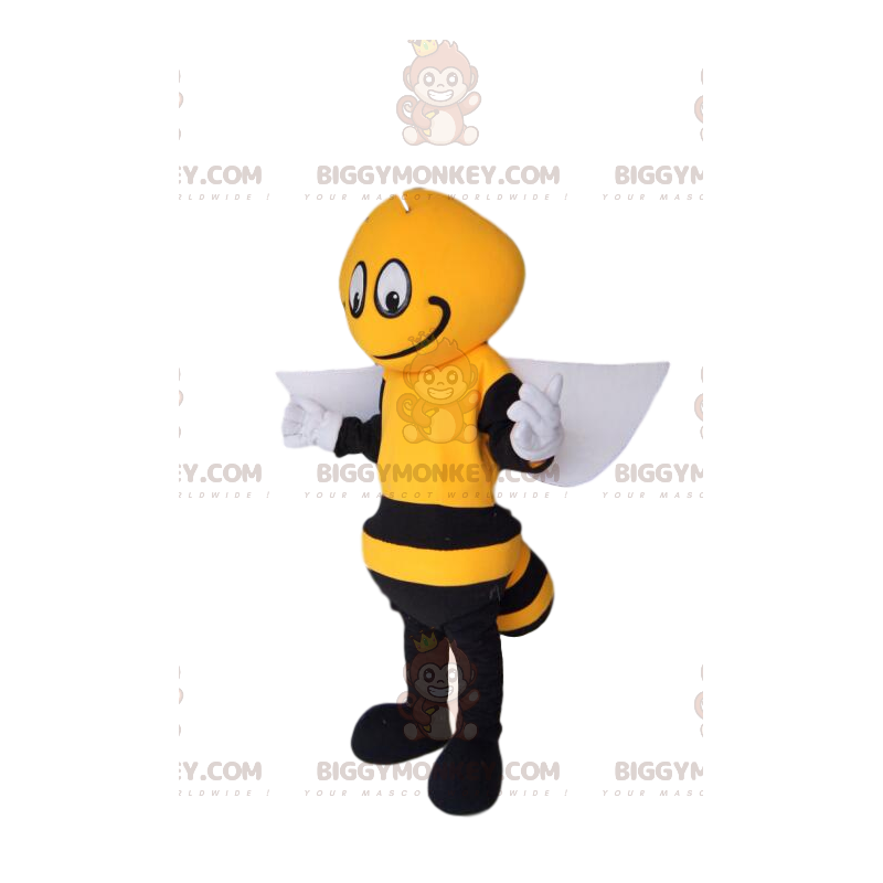 BIGGYMONKEY™ Mascot Costume Black and Yellow Bee, with White