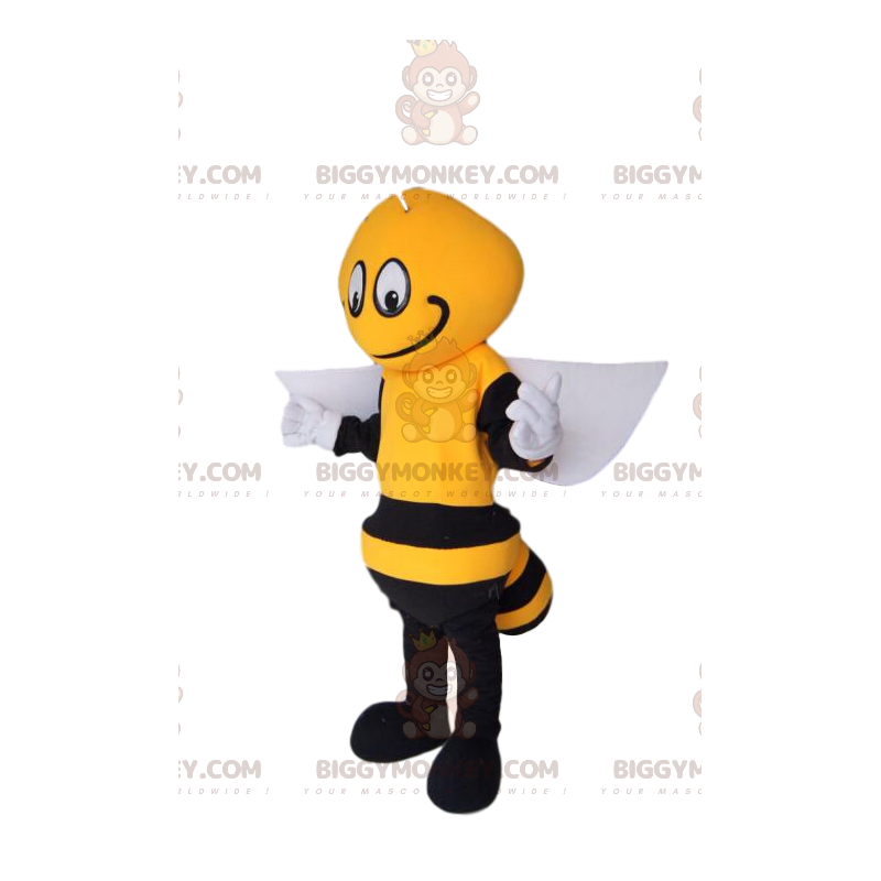 BIGGYMONKEY™ maskotkostume sort og gul bi, med hvide vinger -