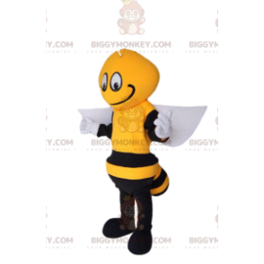 BIGGYMONKEY™ Mascot Costume Black and Yellow Bee, with White