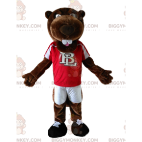 Costume de mascotte BIGGYMONKEY™ de castor marron avec un