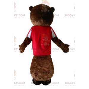 BIGGYMONKEY™ costume da mascotte di castoro marrone con maglia