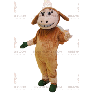 Traje de mascote BIGGYMONKEY™ de ovelha marrom com um sorriso