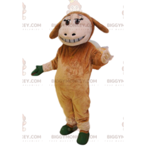 Traje de mascote BIGGYMONKEY™ de ovelha marrom com um sorriso
