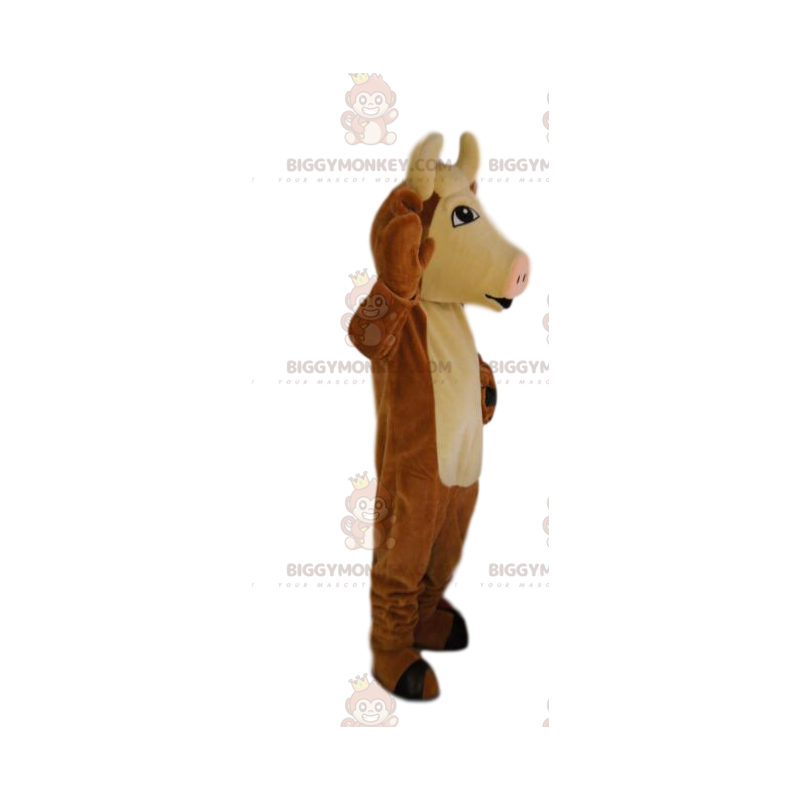 Costume de mascotte BIGGYMONKEY™ de vache marron et crème, avec