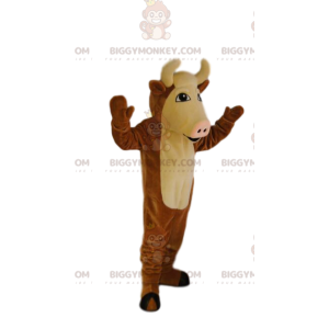 Brown and Cream Cow BIGGYMONKEY™ Mascot Costume with Cute Pink