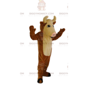 Brown and Cream Cow BIGGYMONKEY™ Mascot Costume with Cute Pink