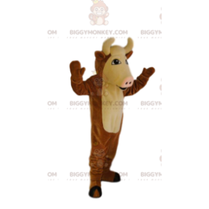 Costume de mascotte BIGGYMONKEY™ de vache marron et crème, avec