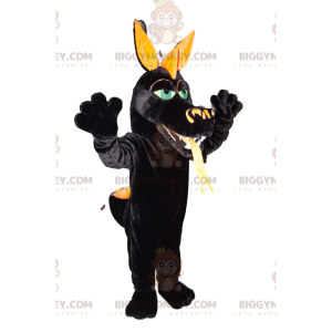 BIGGYMONKEY™ Maskottchenkostüm eines schwarzen Drachen mit