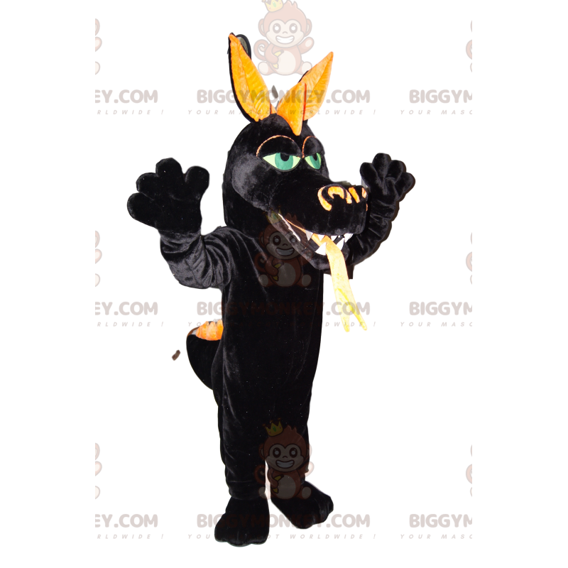 BIGGYMONKEY™ mascot costume of black dragon, with green eyes.