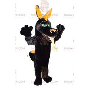 BIGGYMONKEY™ mascot costume of black dragon, with green eyes.