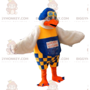 Costume de mascotte BIGGYMONKEY™ de goeland avec une salopette