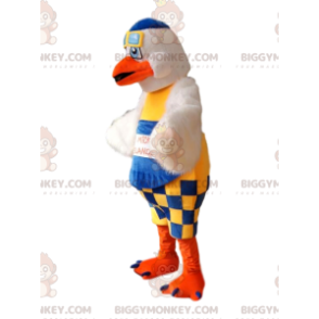 Στολή μασκότ Seagull BIGGYMONKEY™ με μπλε και κίτρινες φόρμες.