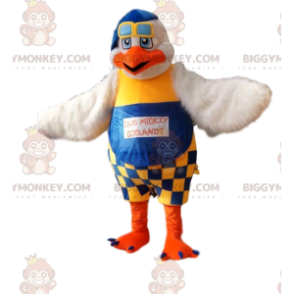 Fato de mascote Seagull BIGGYMONKEY™ com macacão azul e