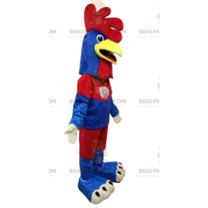 Traje de mascote de frango BIGGYMONKEY™ azul e vermelho roupas