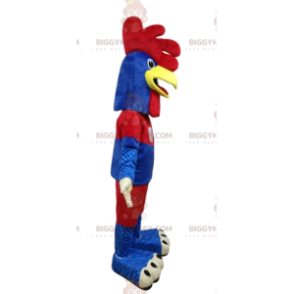 Traje de mascote de frango BIGGYMONKEY™ azul e vermelho roupas