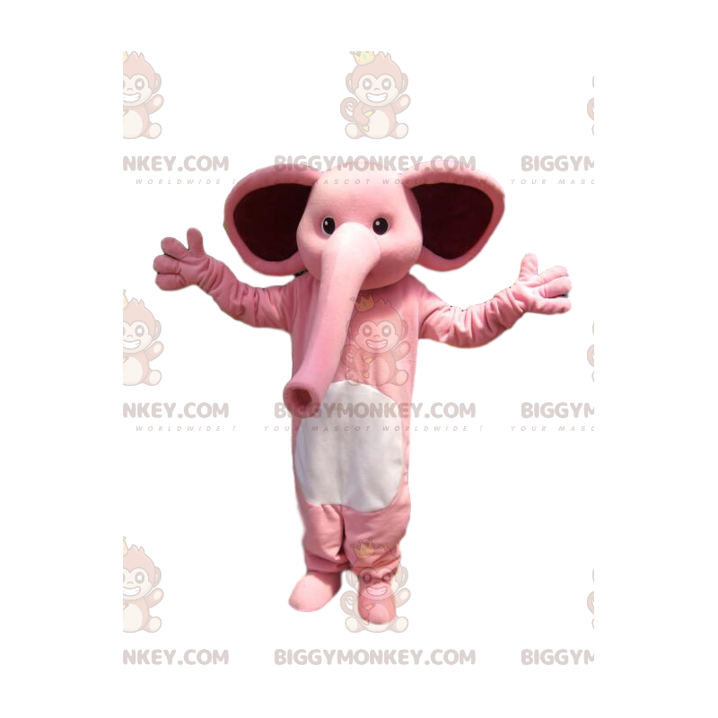 Fato de mascote BIGGYMONKEY™ de elefante cor-de-rosa, com uma