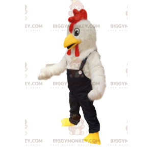 Costume da mascotte BIGGYMONKEY™ pollo bianco con salopette di