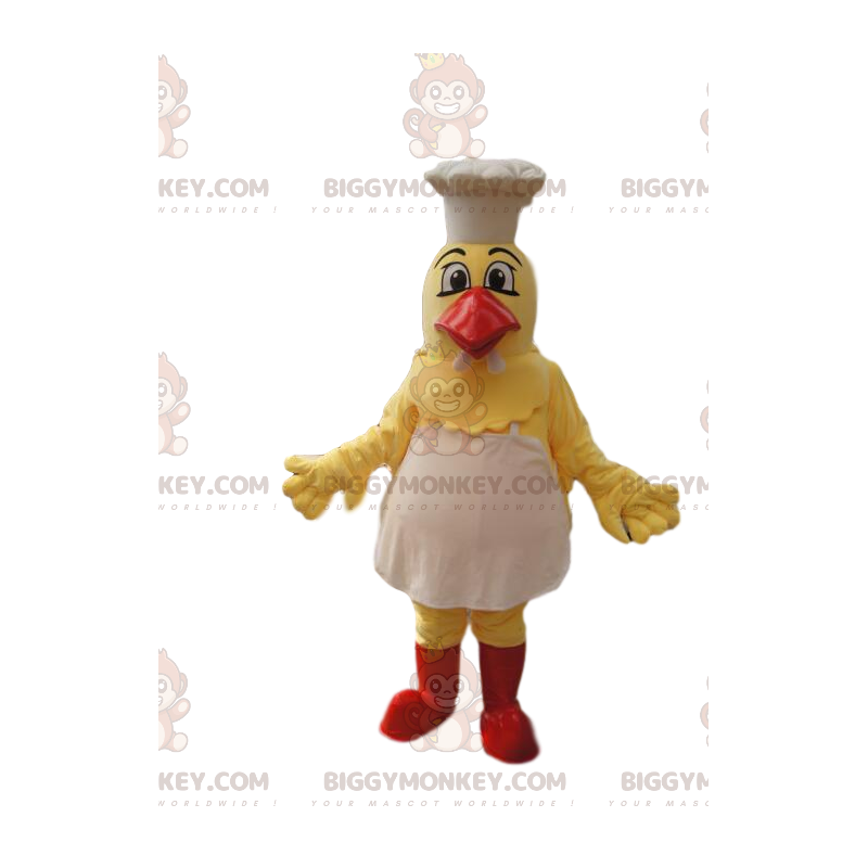 Costume de mascotte BIGGYMONKEY™ de poulet jaune avec une toque