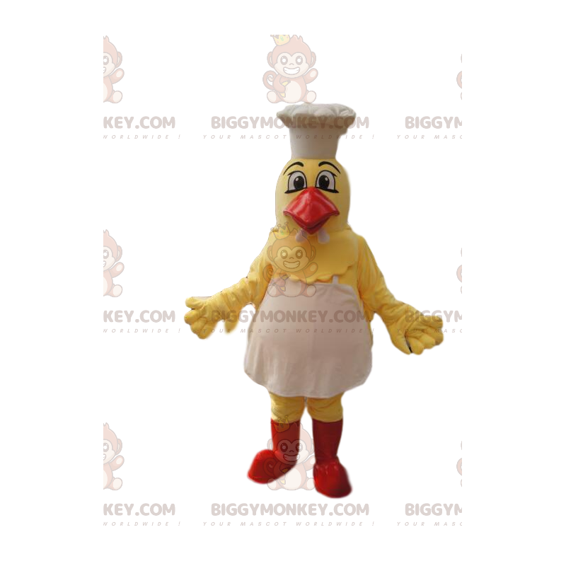 Yellow Chicken BIGGYMONKEY™ Mascot Costume with Hat and Apron.