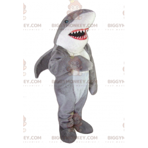 Grote tanden grijze en witte haai BIGGYMONKEY™ mascottekostuum