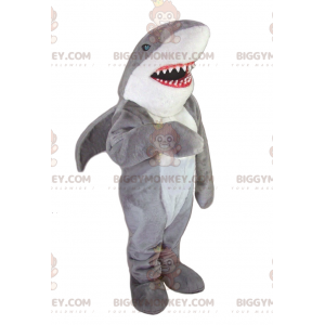 Στολή μασκότ Big Teeth Grey and White Shark BIGGYMONKEY™ -