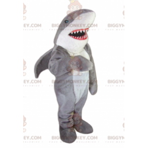 Στολή μασκότ Big Teeth Grey and White Shark BIGGYMONKEY™ -
