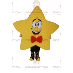 BIGGYMONKEY™ Mascot Costume Yellow Star with Red Bow Tie -