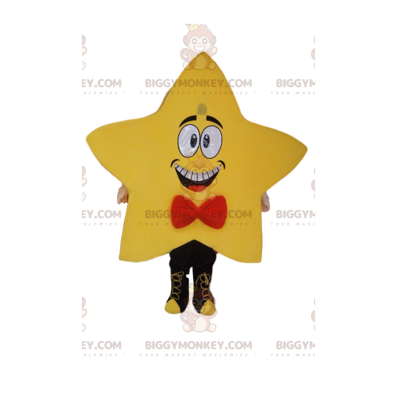 Kostým maskota BIGGYMONKEY™ Žlutá hvězda s červeným motýlkem –