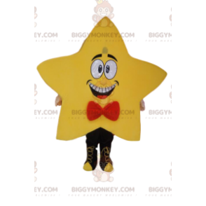 BIGGYMONKEY™ Mascot Costume Yellow Star with Red Bow Tie -