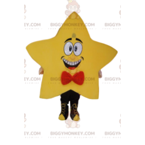 Kostium maskotki BIGGYMONKEY™ żółta gwiazda z czerwoną muszką -