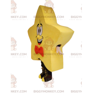 BIGGYMONKEY™ Mascot Costume Yellow Star with Red Bow Tie –