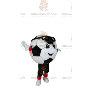 Smiling Soccer Ball BIGGYMONKEY™ Mascot Costume In Sportswear –