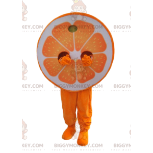 Halborange BIGGYMONKEY™ Maskottchen-Kostüm. Halb orangefarbenes