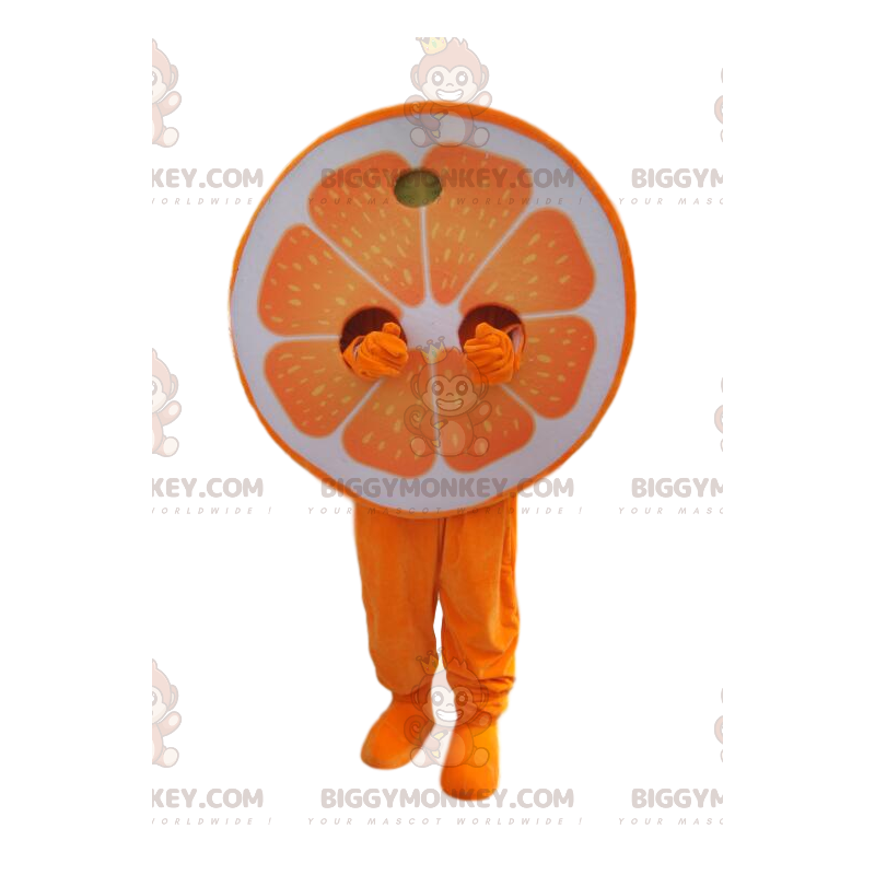 Half oranje BIGGYMONKEY™ mascottekostuum. Half oranje kostuum -