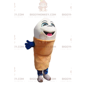 Costume mascotte BIGGYMONKEY™ cono gelato bianco molto allegro.