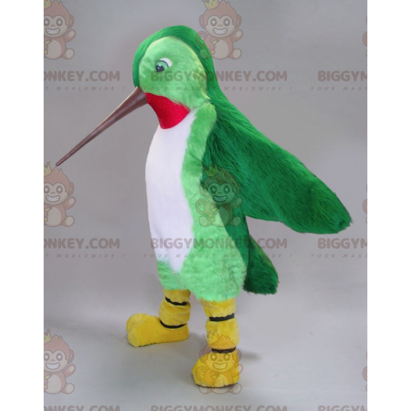 BIGGYMONKEY™ Maskottchen-Kostüm, grün-weiß-roter Kolibri mit