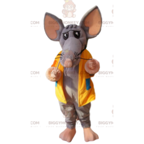 Gray Mouse BIGGYMONKEY™ Mascot Costume with Yellow Jacket and