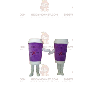 Afhaal paarse koffiemok BIGGYMONKEY™ mascottekostuum Duo -