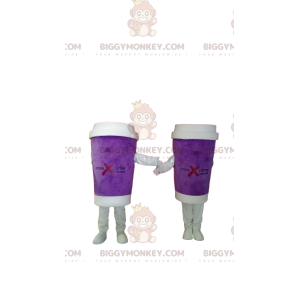 Takeout Purple Coffee Mug BIGGYMONKEY™ Mascot Costume Duo –