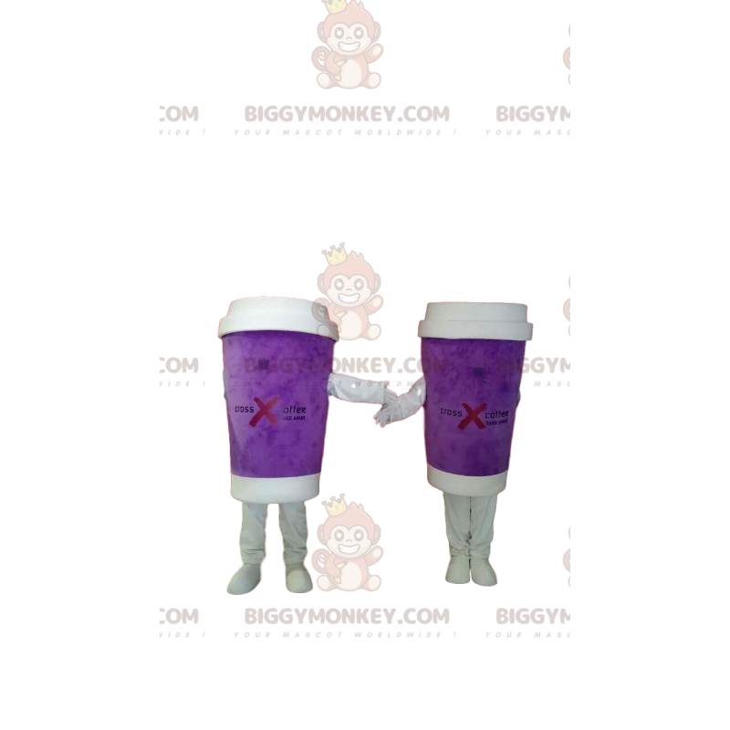 Takeout Purple Coffee Mug BIGGYMONKEY™ Mascot Costume Duo –